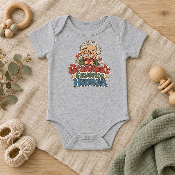 Grandpa's Favorite Human baby bodysuit in heather grey