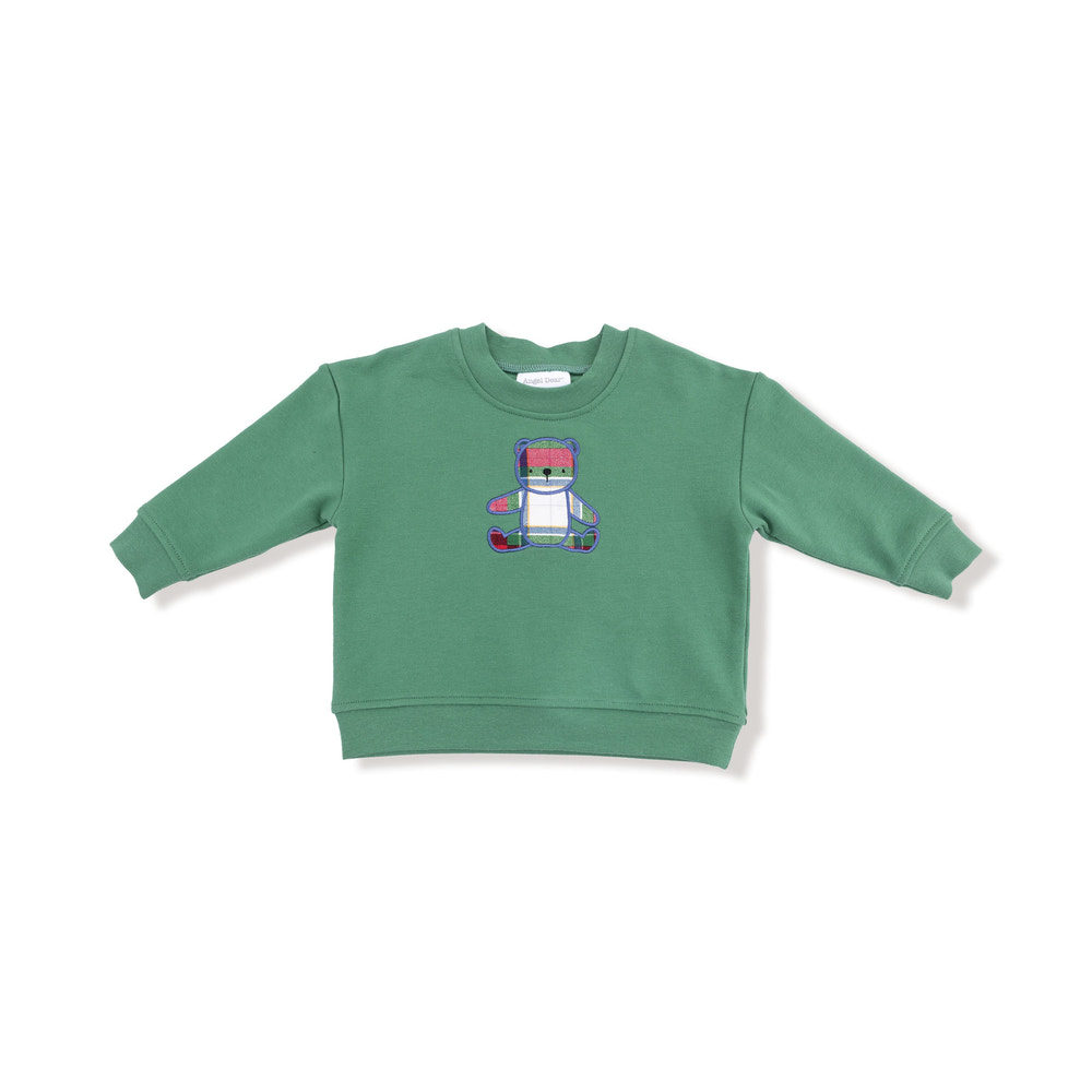 Holiday Plaid - Drop Sleeve Bear Sweatshirt with Rib Cuffs