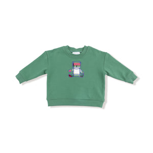 Holiday Plaid - Drop Sleeve Bear Sweatshirt with Rib Cuffs