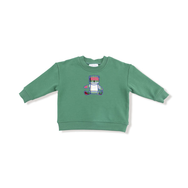 Holiday Plaid - Drop Sleeve Bear Sweatshirt with Rib Cuffs