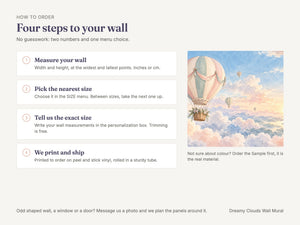Watercolor Dreamy Clouds Hot Air Balloon Wall Mural, image 6