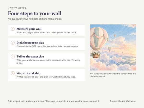Watercolor Dreamy Clouds Hot Air Balloon Wall Mural, image 6