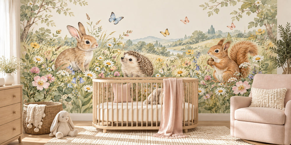 Watercolor Meadow Friends Wall Mural, image 1