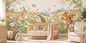 Watercolor Meadow Friends Wall Mural, image 1