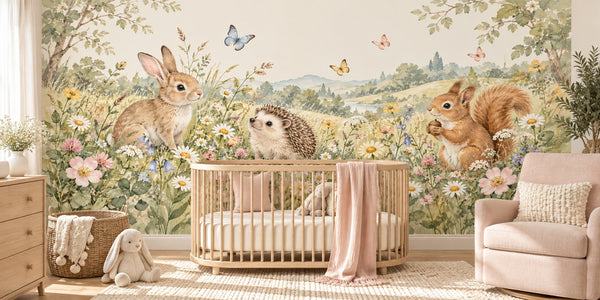 Watercolor Meadow Friends Wall Mural, image 1