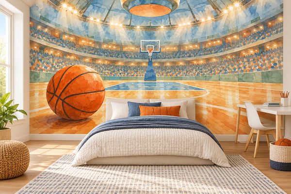 Watercolor Indoor Arena Basketball Wall Mural, image 2
