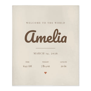 Birth Announcement toddler minky blanket in cream