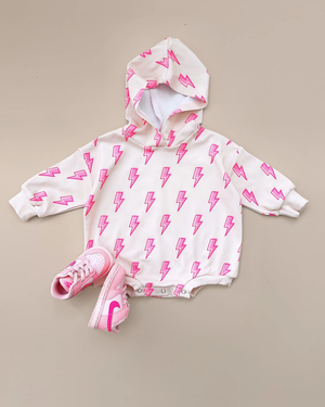 Hooded Bubble Romper | Pink Bolts