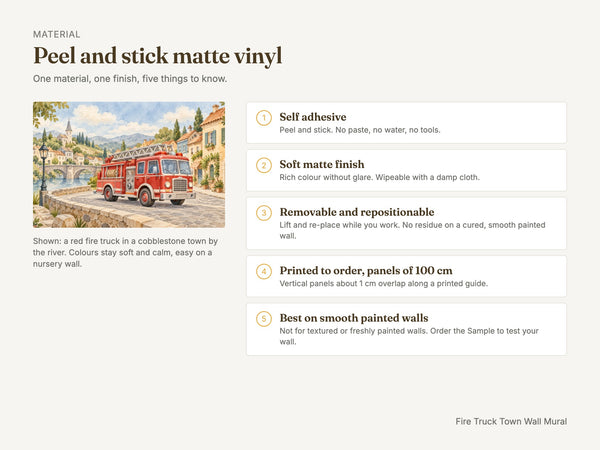 Watercolor Fire Truck Town Wall Mural, image 7
