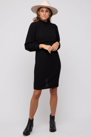 Black Rib Knit Mock Neck Mock Neck Nursing Dress