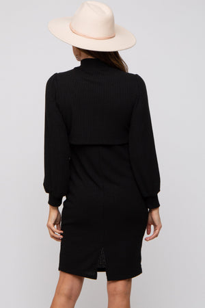 Black Rib Knit Mock Neck Mock Neck Nursing Dress