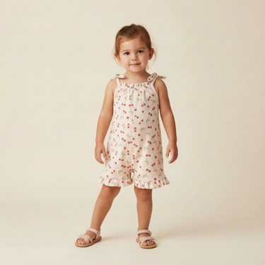 Organic Ruffle Jumpsuit - Cherry