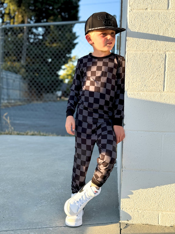 Charcoal Checkers - Long Sleeve 2 Piece Set