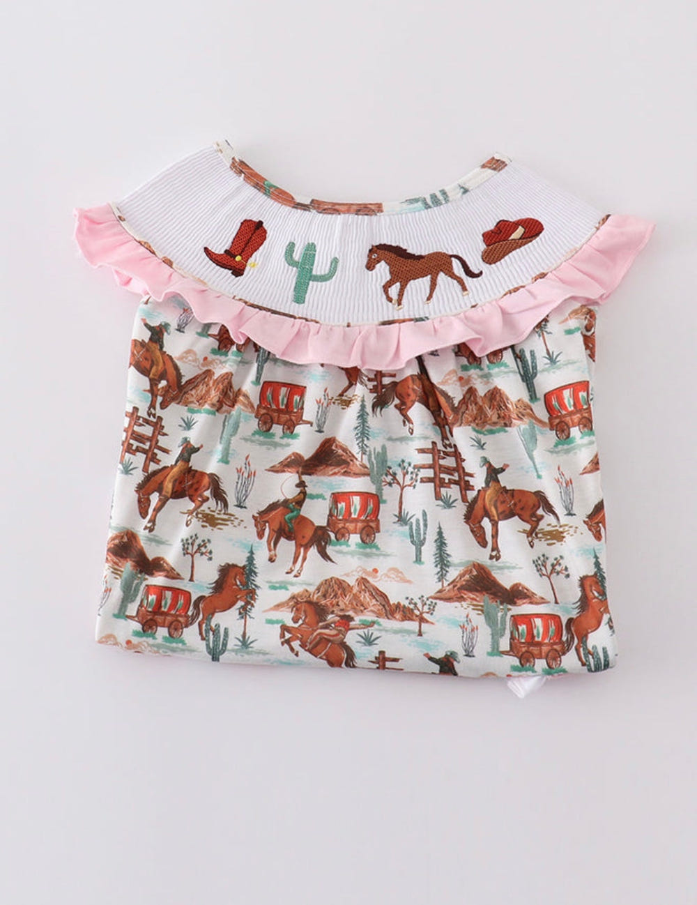 Western smocked girl dress in vibrant colors, perfect for stylish baby outfits.