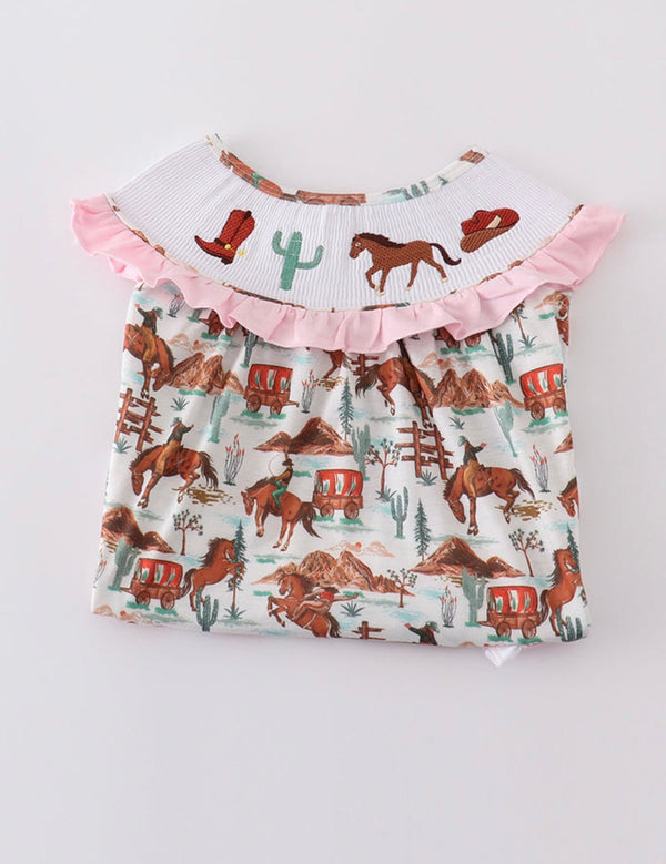 Western smocked girl dress