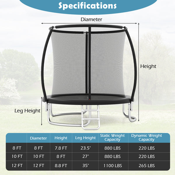 8FT Outdoor Heavy-Duty Recreational Trampoline - Safety Net