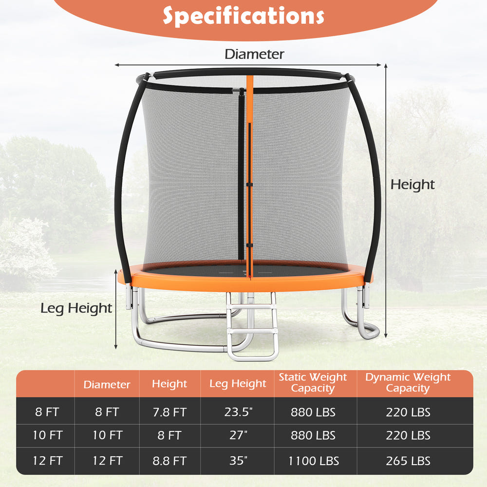 8FT Outdoor Heavy-Duty Recreational Trampoline - Safety Net