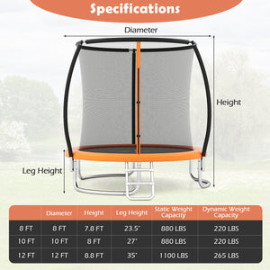 8FT Outdoor Heavy-Duty Recreational Trampoline - Safety Net