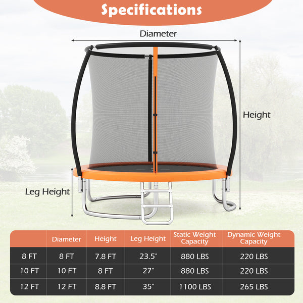 8FT Outdoor Heavy-Duty Recreational Trampoline - Safety Net