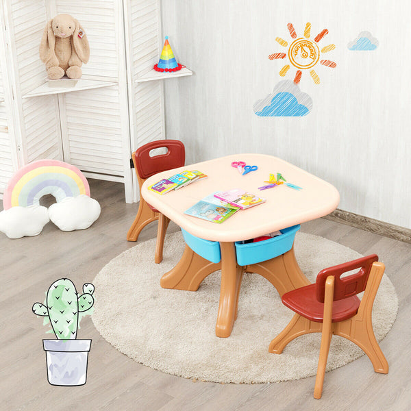 3-piece plastic children play table and chair set for indoor/outdoor use, displayed at angle 19.
