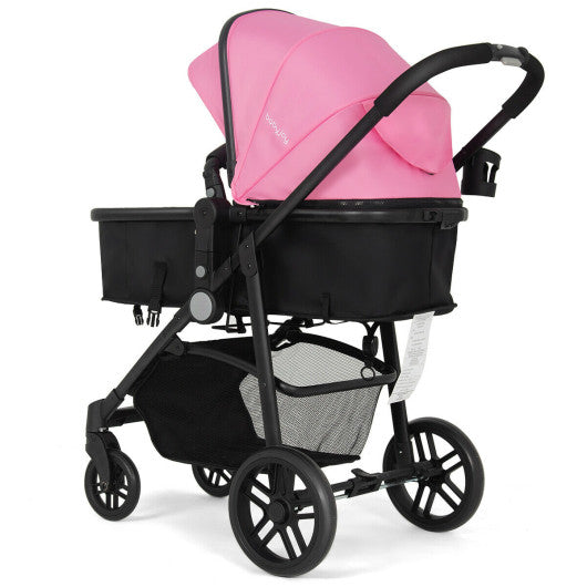 2-in-1 foldable pushchair for newborns, angled view showcasing stroller design and functionality.
