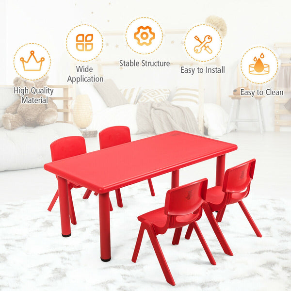 Kids plastic rectangular learn and play table at angle 7, perfect for fun and learning in any playroom.