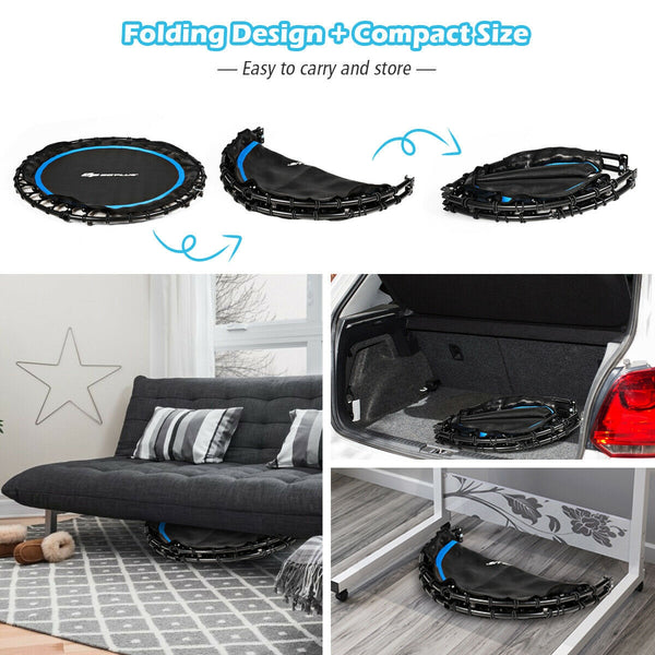 40 Inch Foldable Fitness Rebounder with Resistance Bands Adjustable Home