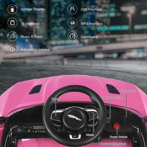 12V Jaguar F-Type SVR licensed kids ride-on car at a 38-degree angle, perfect for young car enthusiasts.