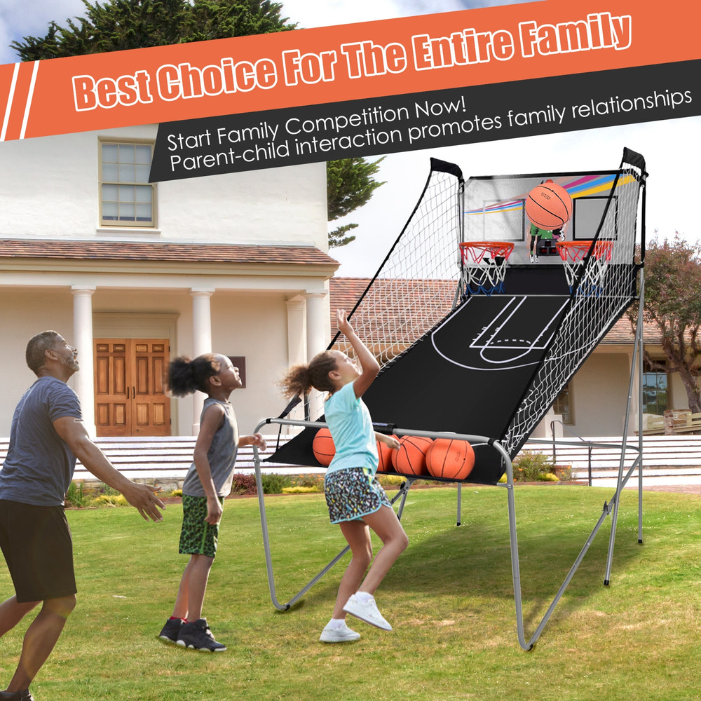 Foldable Double Electronic Basketball Game with 4 Balls Indoor for Kids & Family