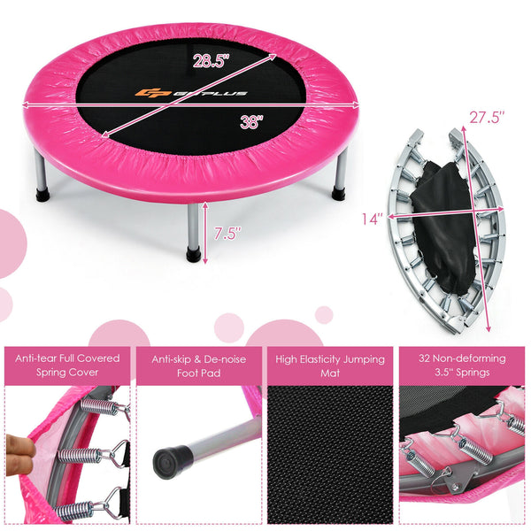 38 Inch Mini Folding Trampoline Portable Leisure Fitness Backboard