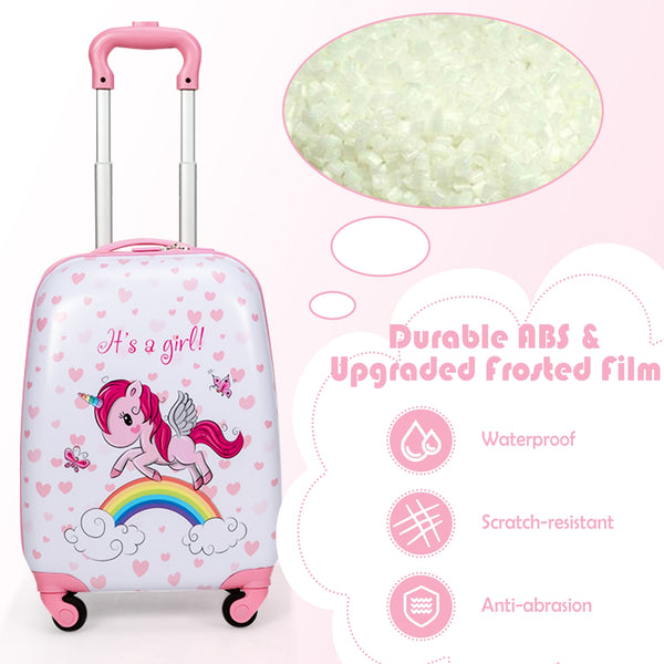 Green ABS kids suitcase set, 12-inch and 16-inch, perfect for travel. Stylish and durable luggage for babies and toddlers.