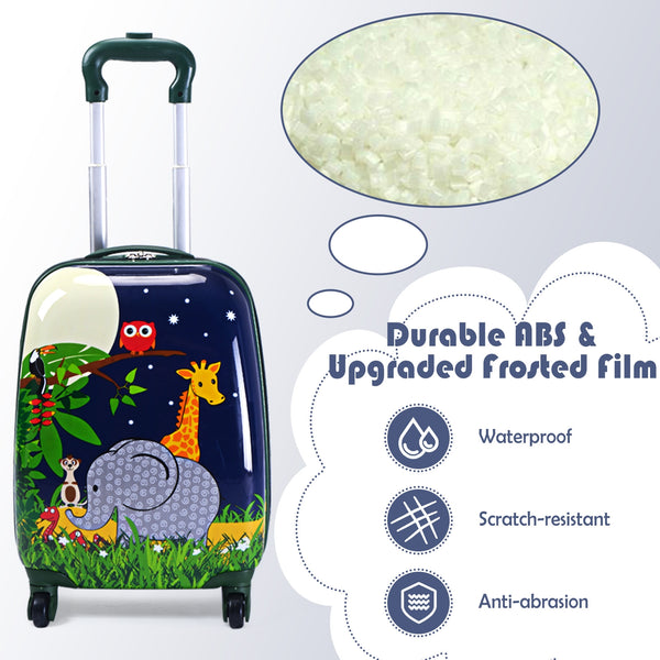 Green ABS kids suitcase set, 12-inch and 16-inch, perfect for travel. Stylish and durable luggage for babies and kids.