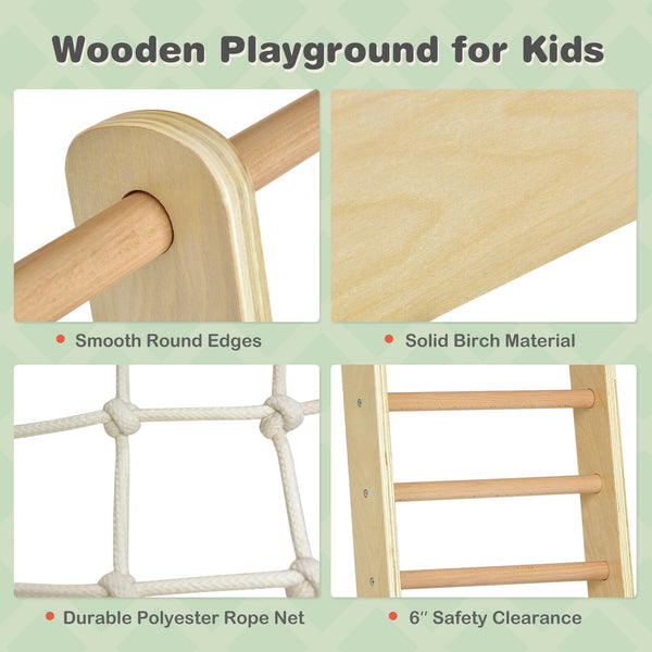Indoor Playground Climbing Gym Wooden 8-in-1 Climber Playset for Children