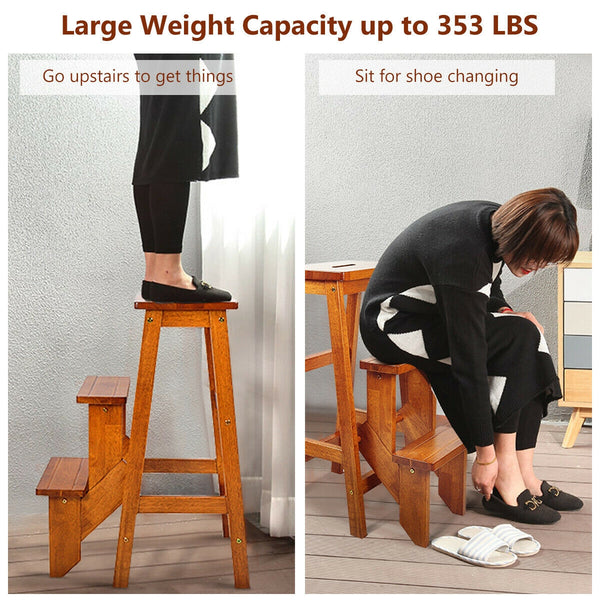 3 Tier Step Stool 3 in 1 Folding Ladder Bench for kids, angled view showcasing versatility and safety features.