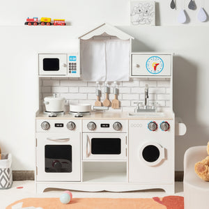 Wooden Kids Kitchen with Washing Machine - Realistic