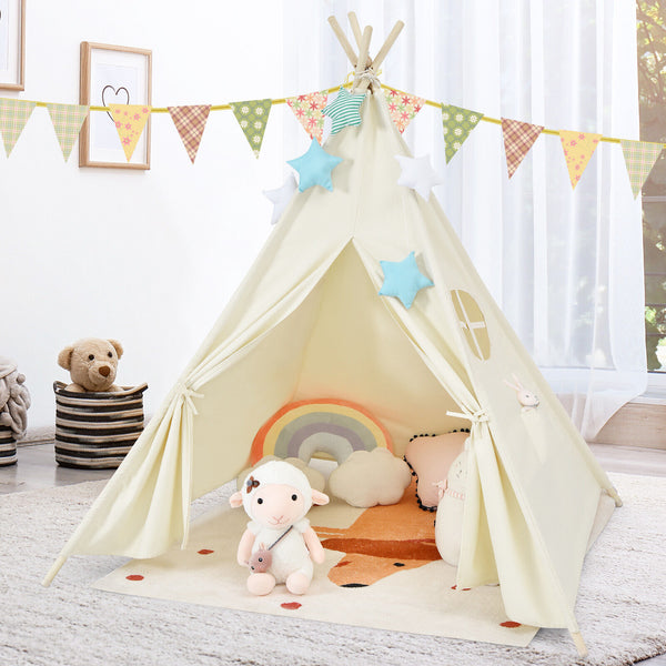 Foldable Kids Canvas Teepee Play Tent - Indoor & Outdoor