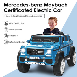 12V Mercedes-Benz kids ride-on car in angle view, perfect toy for young car enthusiasts.