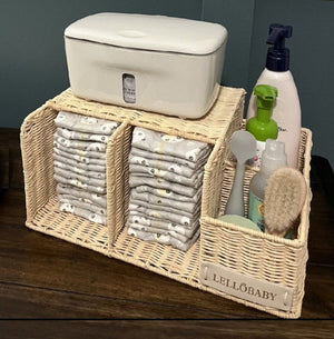 LELLOBABY™ X Hampton BABY Deluxe Rattan Diaper Caddy from angle 2, stylish and functional for baby essentials.