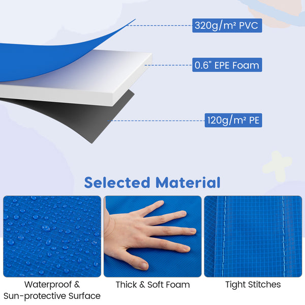 Blue 15 Feet Trampoline Pad Replacement Safety Pad with Fixing Straps, angled view for enhanced safety and durability.