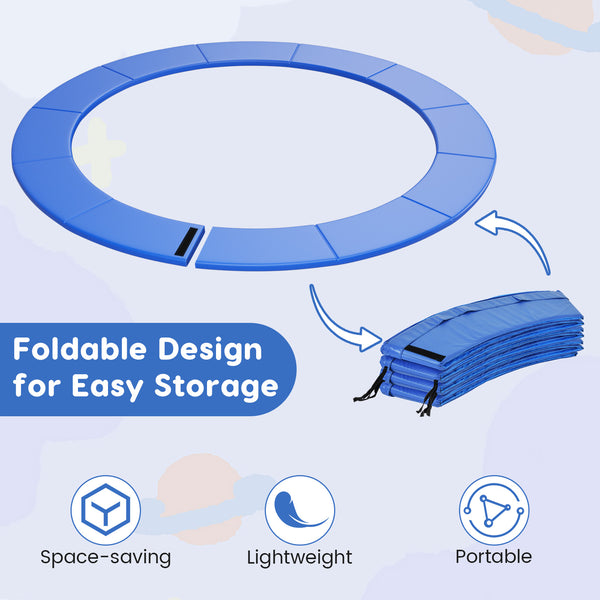 Blue 15 feet trampoline pad replacement with fixing straps, ensuring safety for kids during playtime.