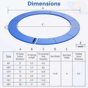 Blue 15 Feet Trampoline Pad Replacement with Fixing Straps - Safety Pad for Toys & Hobbies.