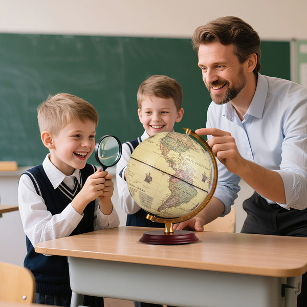 8 Inch Illuminated World Globe Night Light up Globe Lamp with Wooden Stand and HD Map