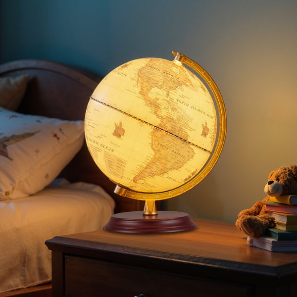 8 Inch Illuminated World Globe Night Light up Globe Lamp with Wooden Stand and HD Map
