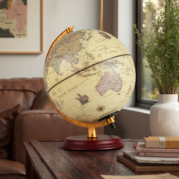 8 Inch Illuminated World Globe Night Light up Globe Lamp with Wooden Stand and HD Map