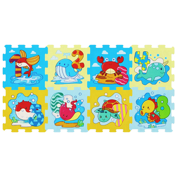 8-Piece Educational Interlocking Baby Play Mat with Animals and Numbers
