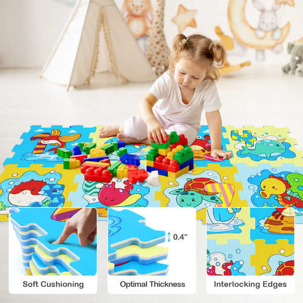 8-Piece Educational Interlocking Baby Play Mat with Animals and Numbers