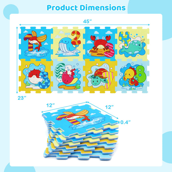 8-Piece Educational Interlocking Baby Play Mat with Animals and Numbers