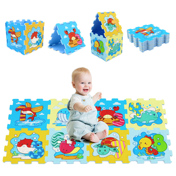 8-Piece Educational Interlocking Baby Play Mat with Animals and Numbers