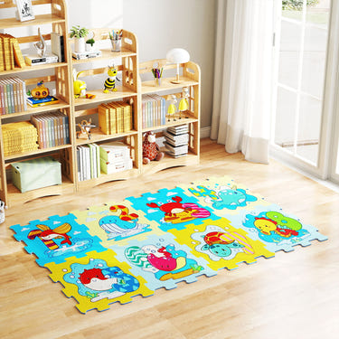 8-piece educational interlocking baby play mat featuring animals and numbers for learning and playtime.