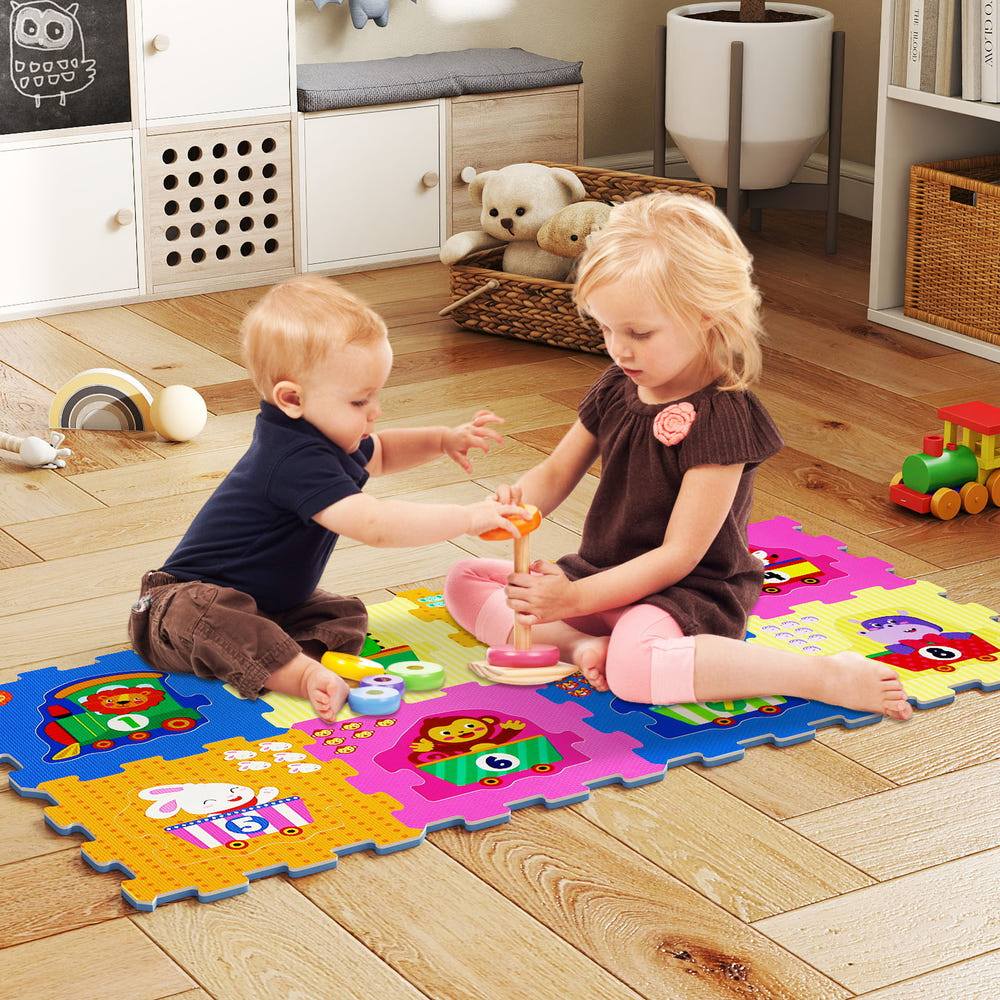 8-piece interlocking baby floor puzzle tiles featuring educational numbers for fun and learning.